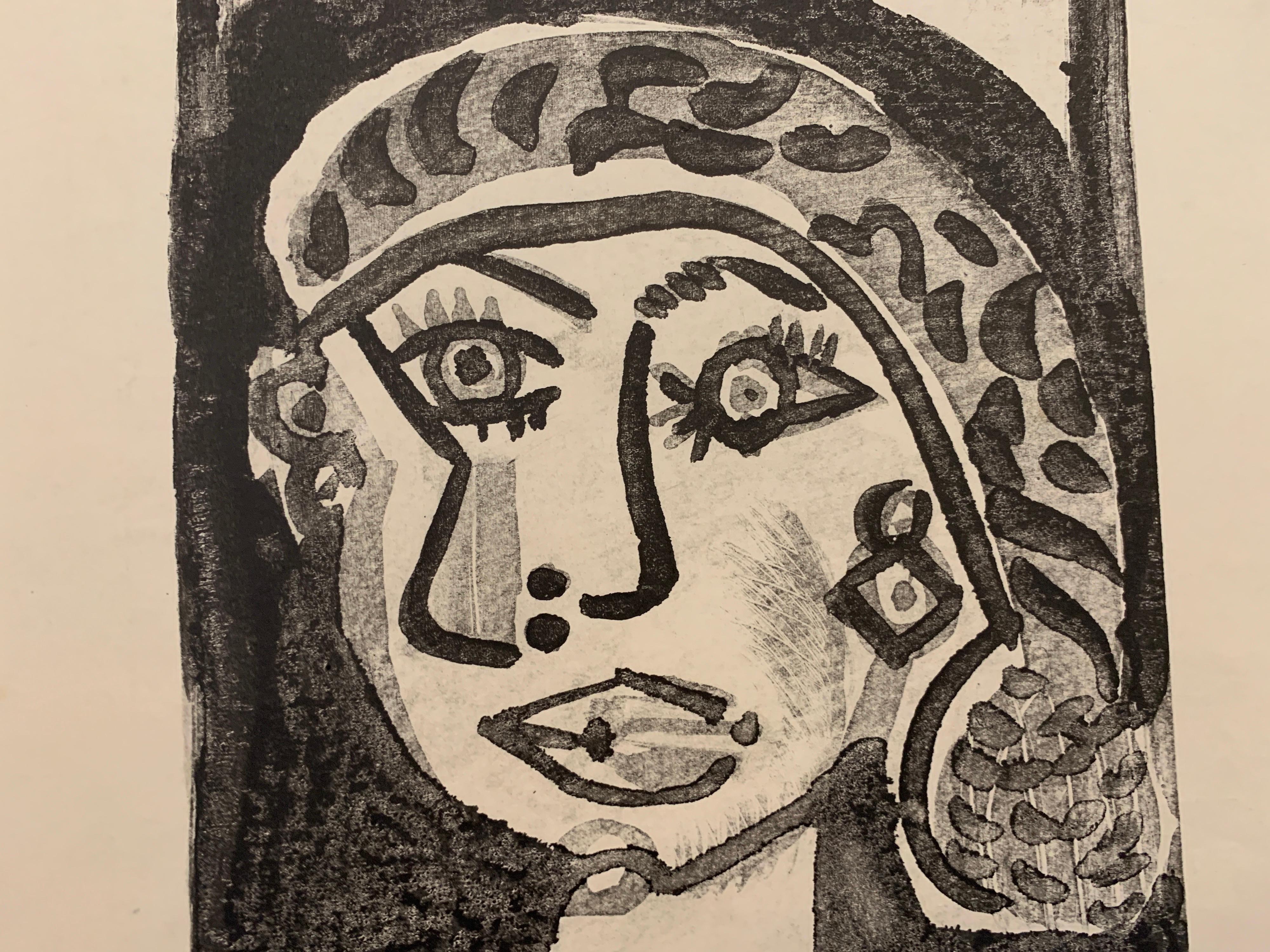Woman's Face by Raymond Debieve, French Cubist Portrait on Paper 2