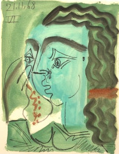 En Vert by Raymond Debieve, French Cubist Portrait on Paper