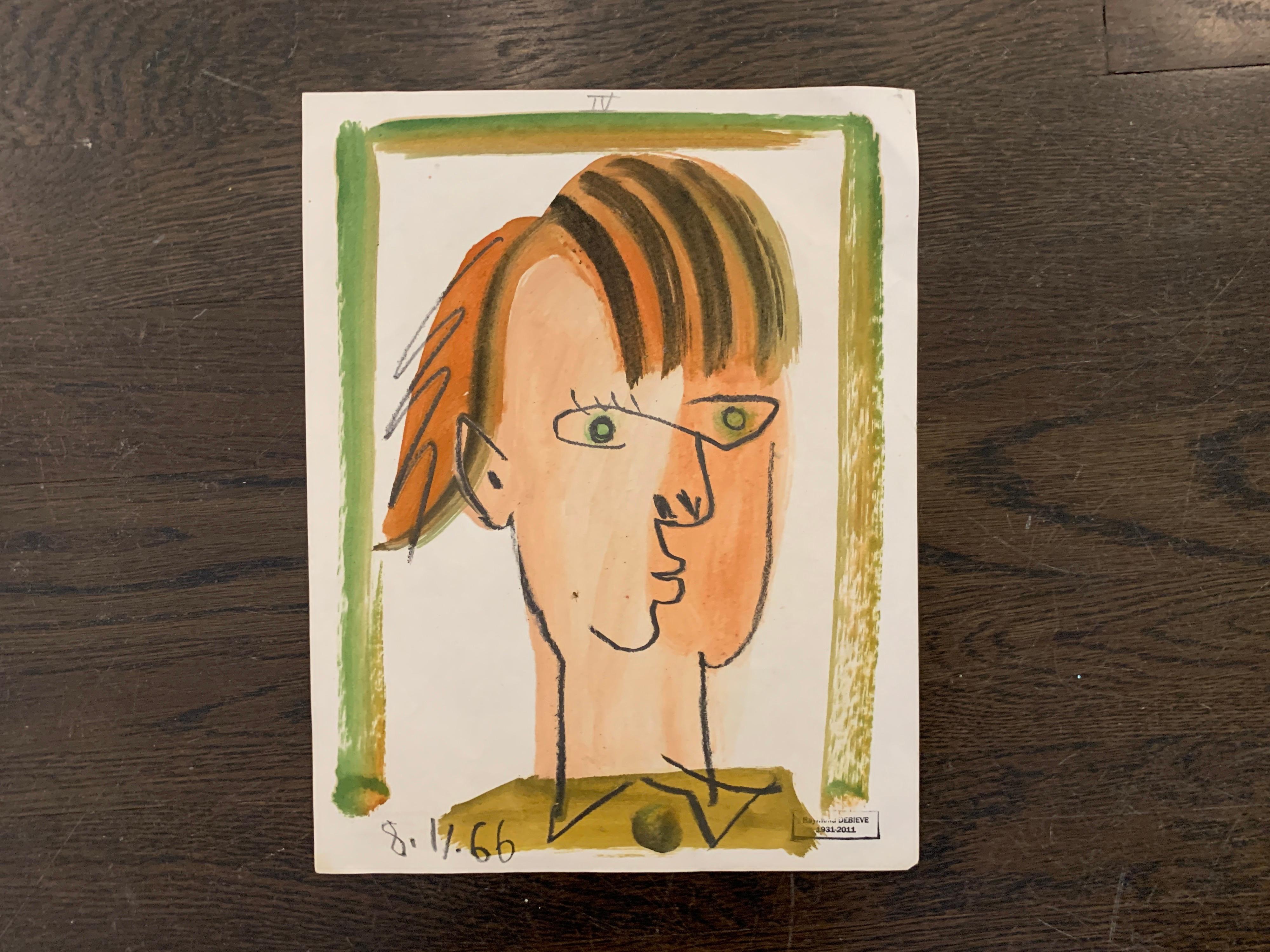 Figure XI by Raymond Debieve, French Cubist Portrait on Paper 1