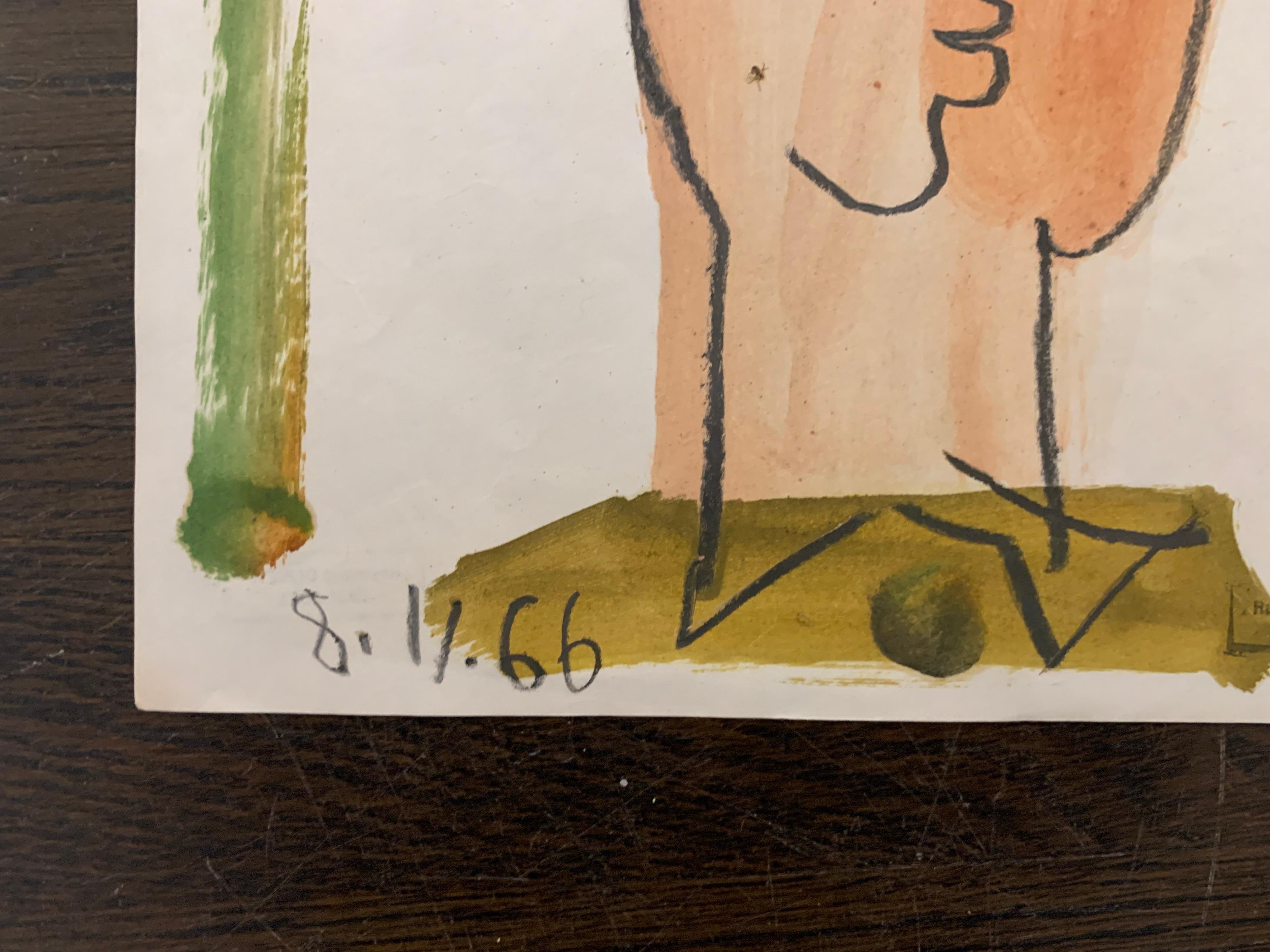 Figure XI by Raymond Debieve, French Cubist Portrait on Paper 2