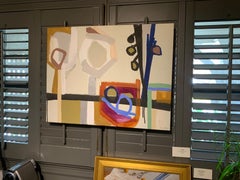 Peonies by Lisa Zager, Horizontal Mid Century Oil on Canvas Abstract Painting