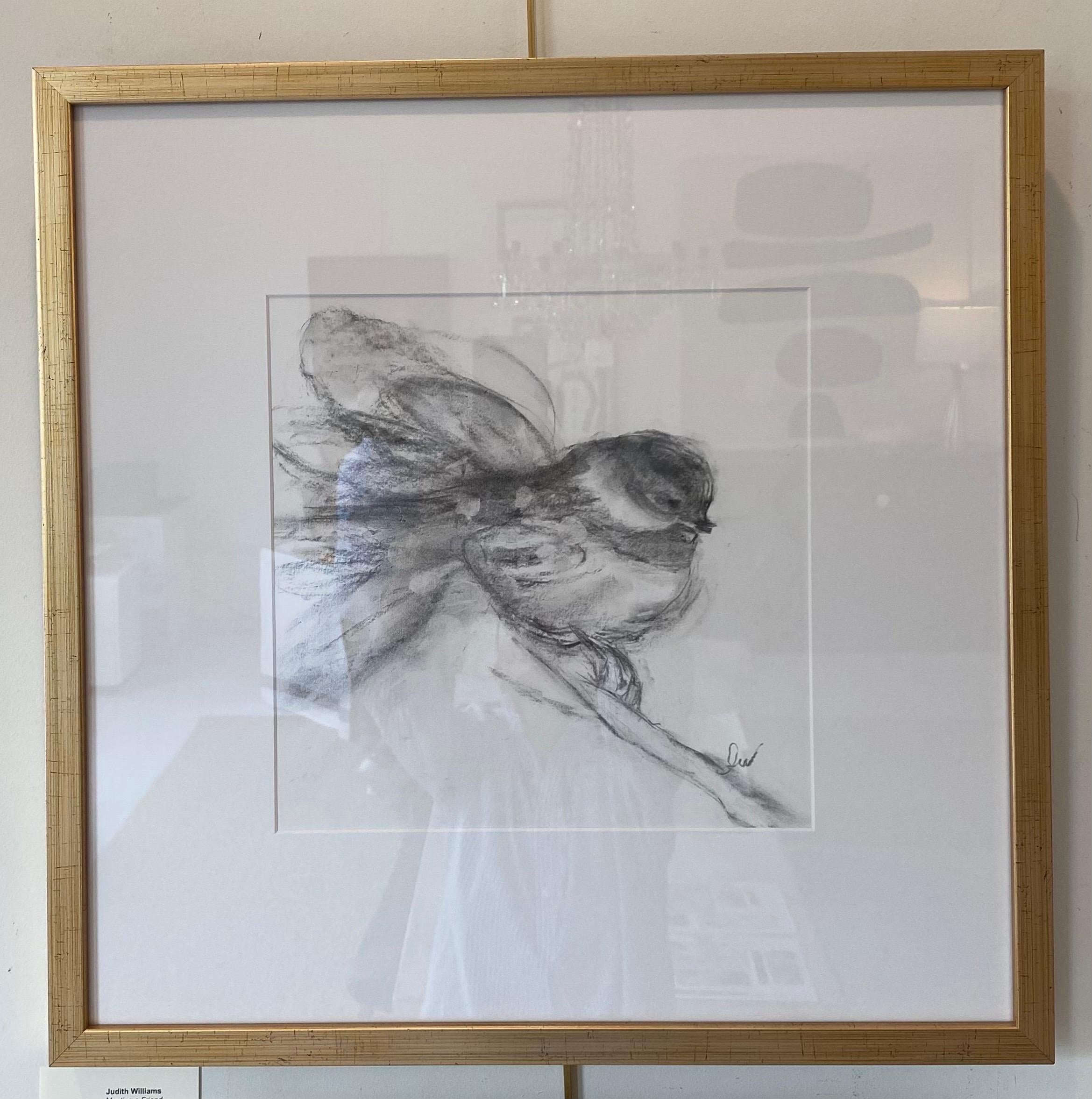 Meeting a Friend by Judith Williams contemporary black and white charcoal bird 1