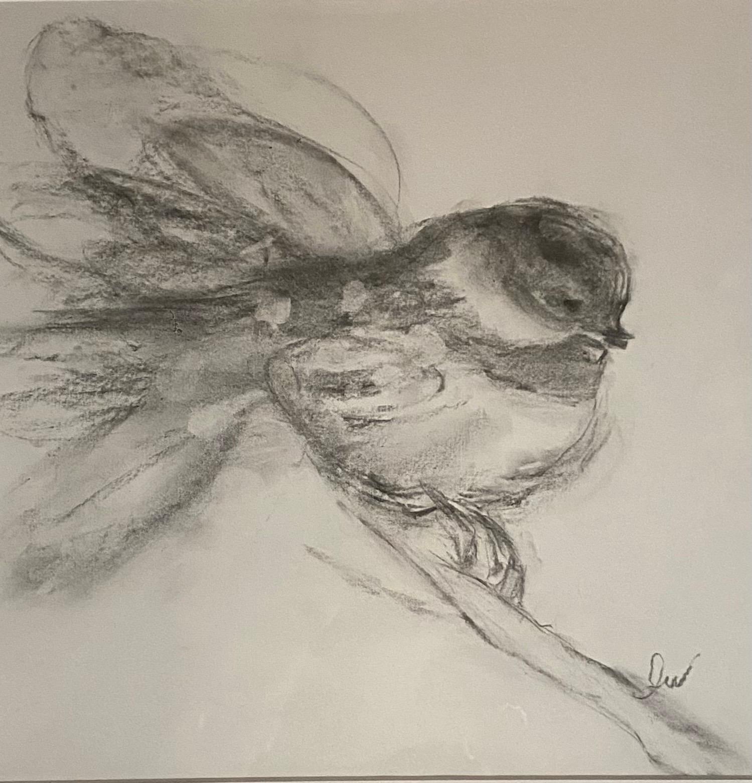 Meeting a Friend by Judith Williams contemporary black and white charcoal bird 3