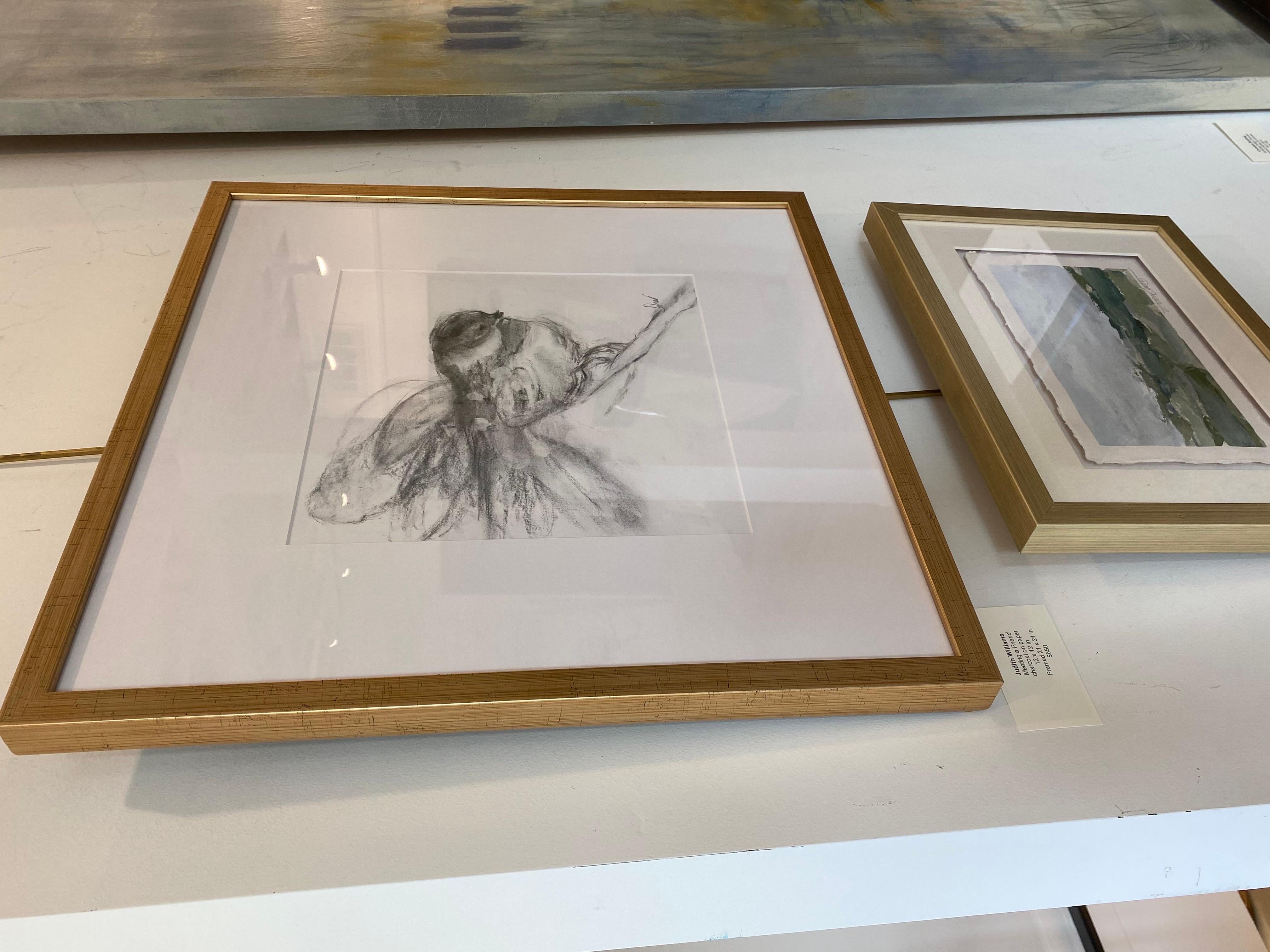 Meeting a Friend by Judith Williams contemporary black and white charcoal bird 2