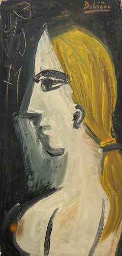 Dame aux Cheveux Blond by Raymond Debieve, French Cubist Portrait Painting Paper