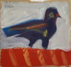 Peinture d'oiseau cubiste sur papier Oiseau Perche de Raymond Debieve