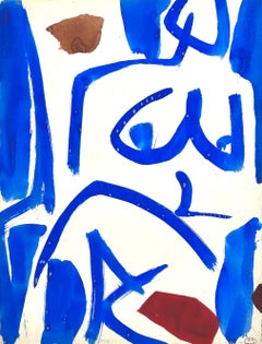Peinture de nu moderne bleue et blanche Nude III de Jacques Nestle Petite sur papier