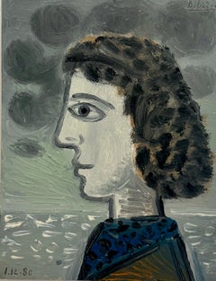 Peinture de portrait cubiste française Hugo par Raymond Debieve sur carton