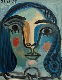 Blushing Girl de Raymond Debieve, peinture de portrait cubiste française sur carton