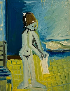 Peinture figurative cubiste française sur carton William par Raymond Debieve