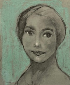 Julie par Rene LeRoy, peinture cubiste figurative française sur carton