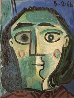 Blushing by Raymond Debieve, French Cubist Figurative Painting on Carton