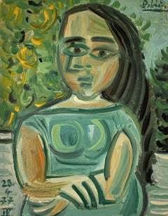 Portrait of a Woman in Green by Raymond Debieve, Cubist Figurative Painting
