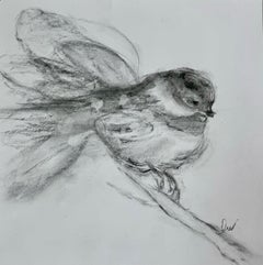 Meeting a Friend by Judith Williams contemporary black and white charcoal bird