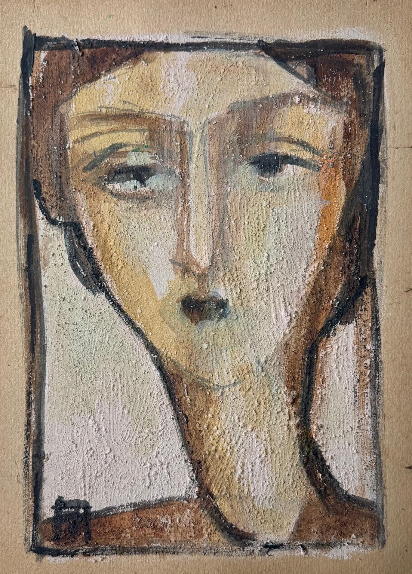 Portrait in Brown, Contemporary Mixed Media Figurative Portrait