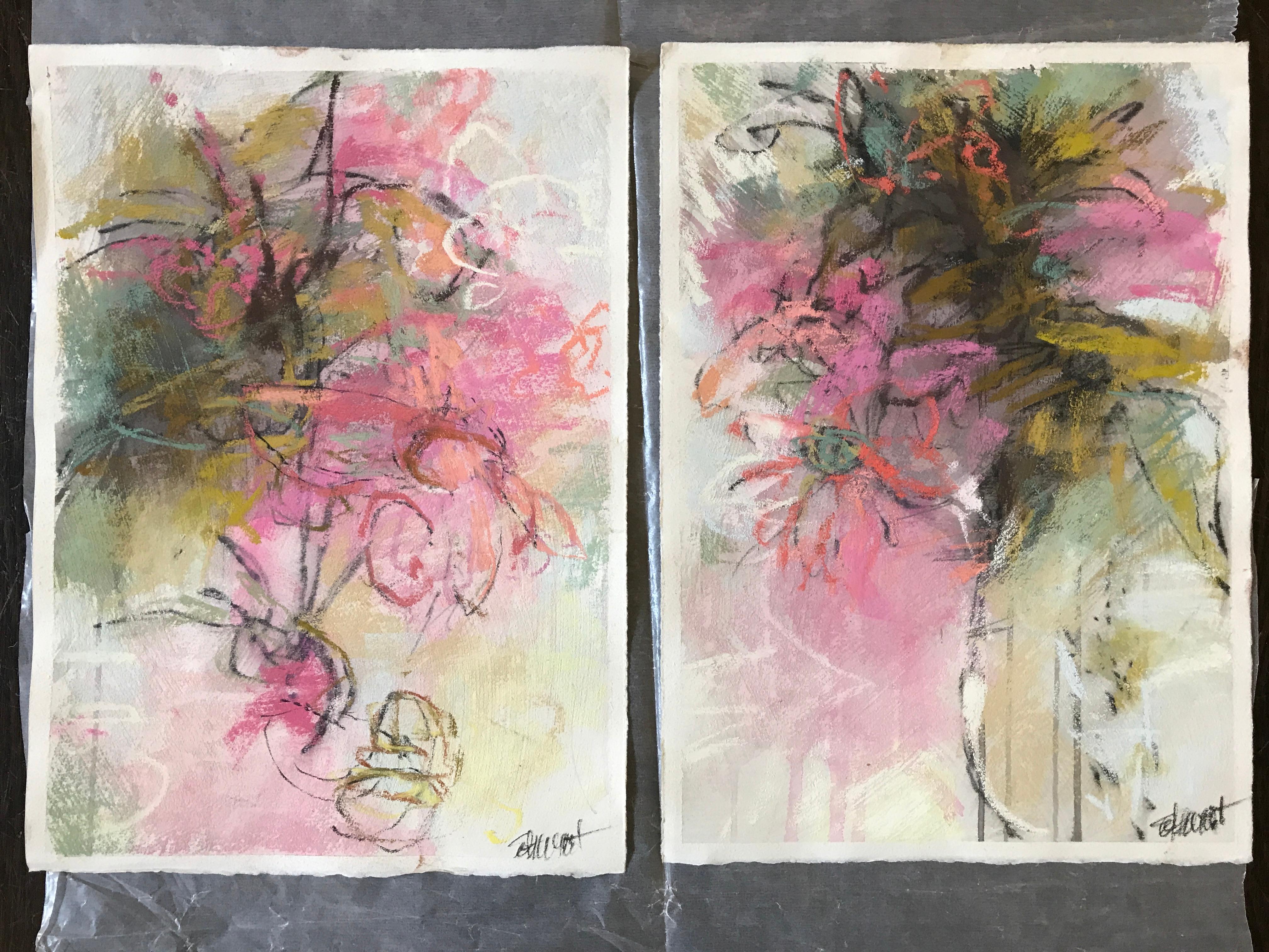 In the Field II, Debora Stewart 2018 Piccolo pastello su carta Pezzo astratto floreale. 1