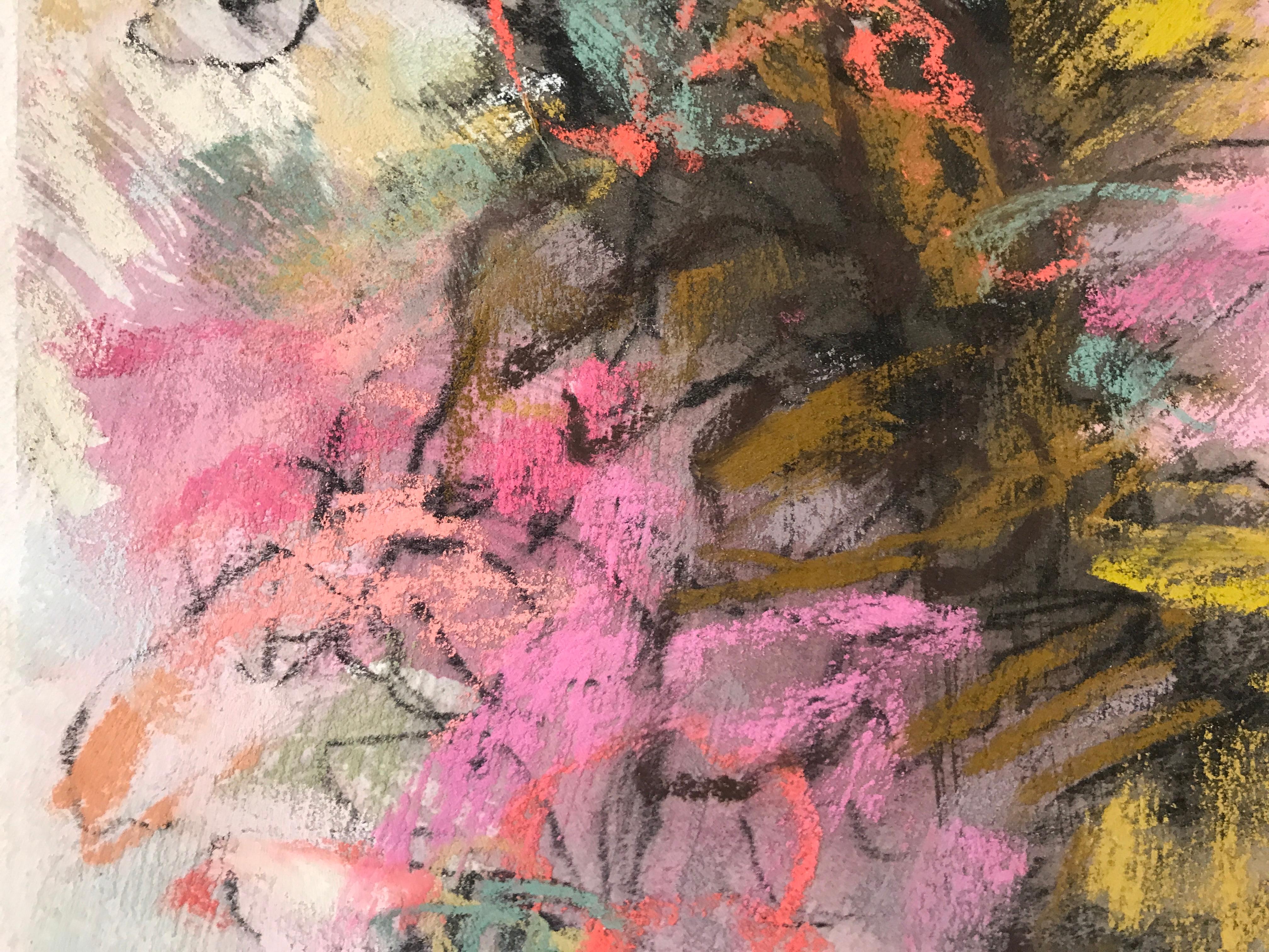 In the Field II, Debora Stewart 2018 Piccolo pastello su carta Pezzo astratto floreale. 2