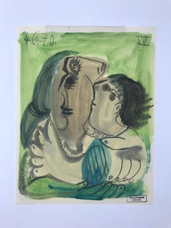 Duo Cubiste, Raymond Debiève Original 1970 Post-Cubist Oil on Paper Painting