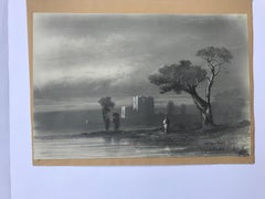 Orientalist Landscape Drawing on Paper by French Artist Juste Fruchard, 1850s