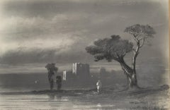 Orientalist Landscape Drawing on Paper by French Artist Juste Fruchard, 1850s
