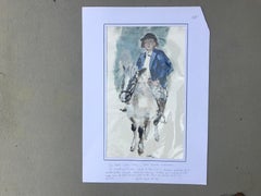 Man in Blue, Jean Pagès 1962 Vertical French Original Gouache on Paper Drawing