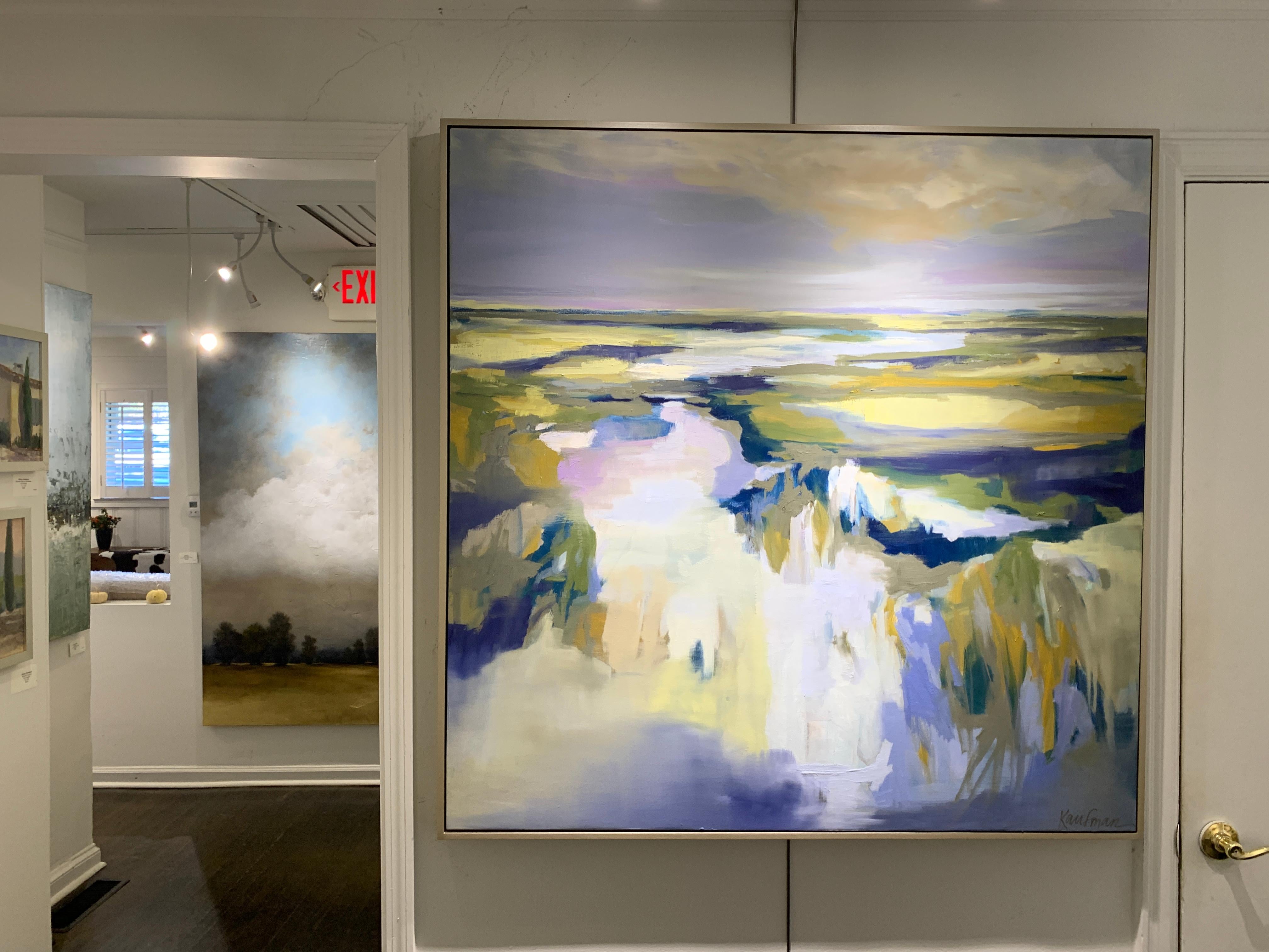 Cloud Reflection, Kelli Kaufman Large Framed Oil and Wax Landscape Painting 1