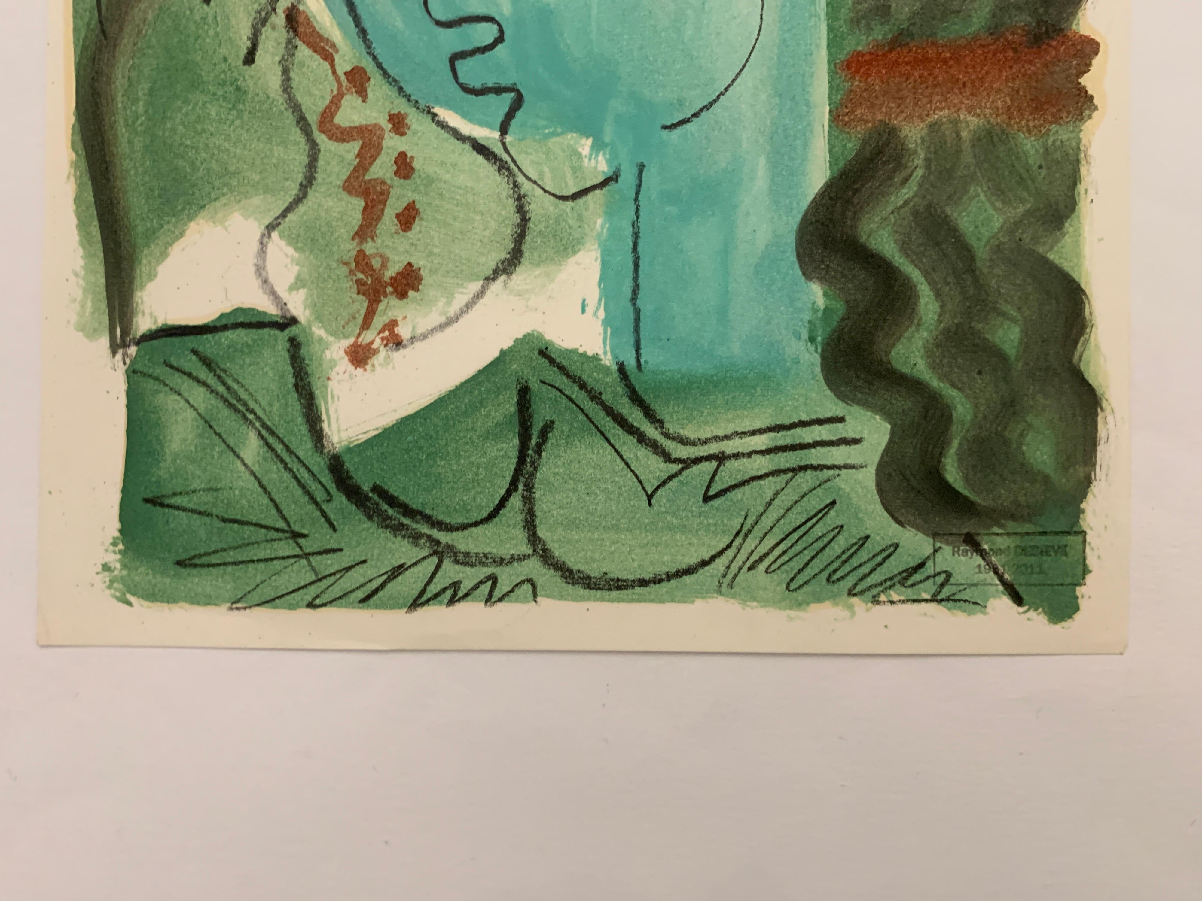 En Vert by Raymond Debieve, French Cubist Portrait on Paper 1