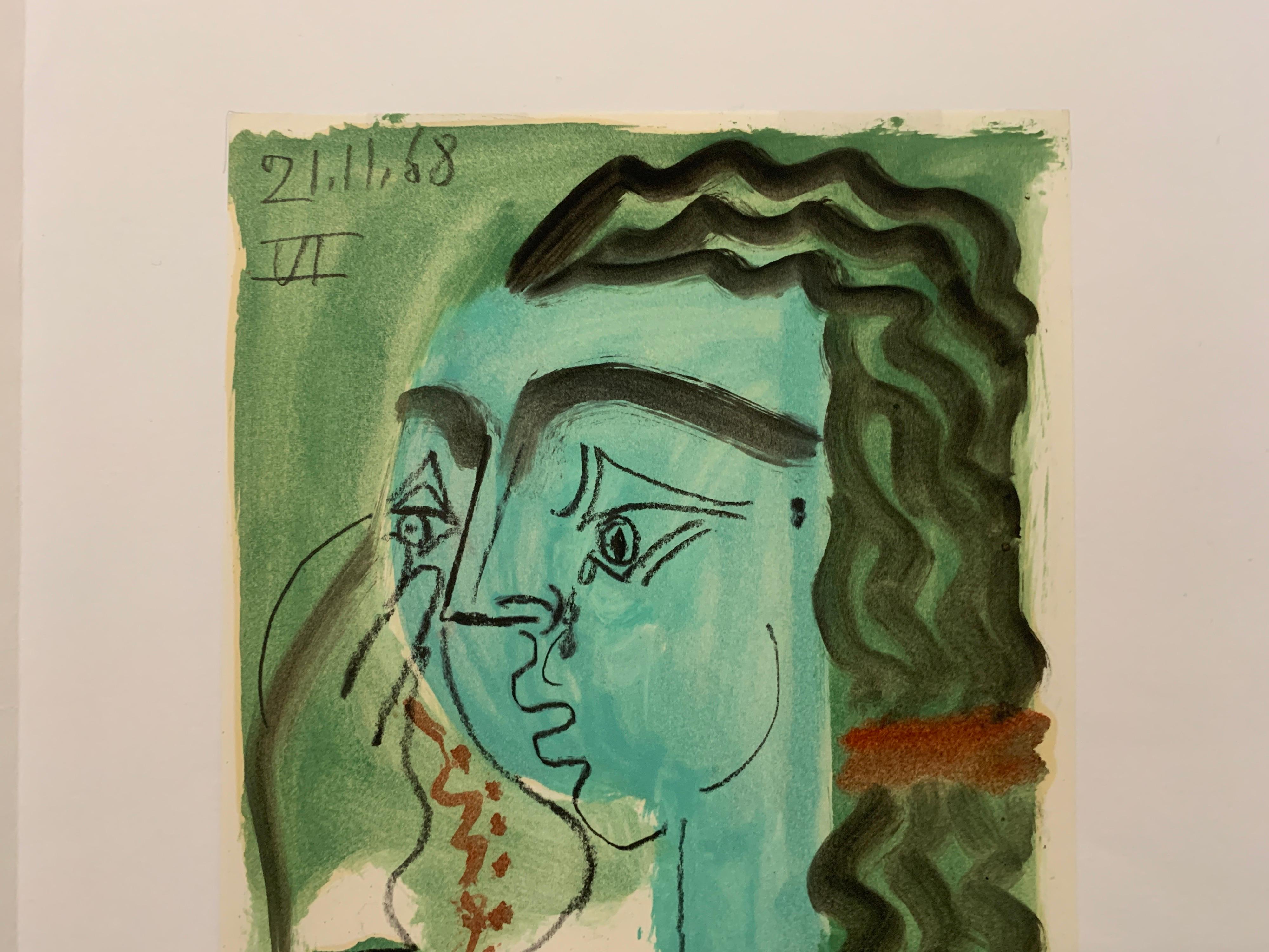 En Vert by Raymond Debieve, French Cubist Portrait on Paper 2