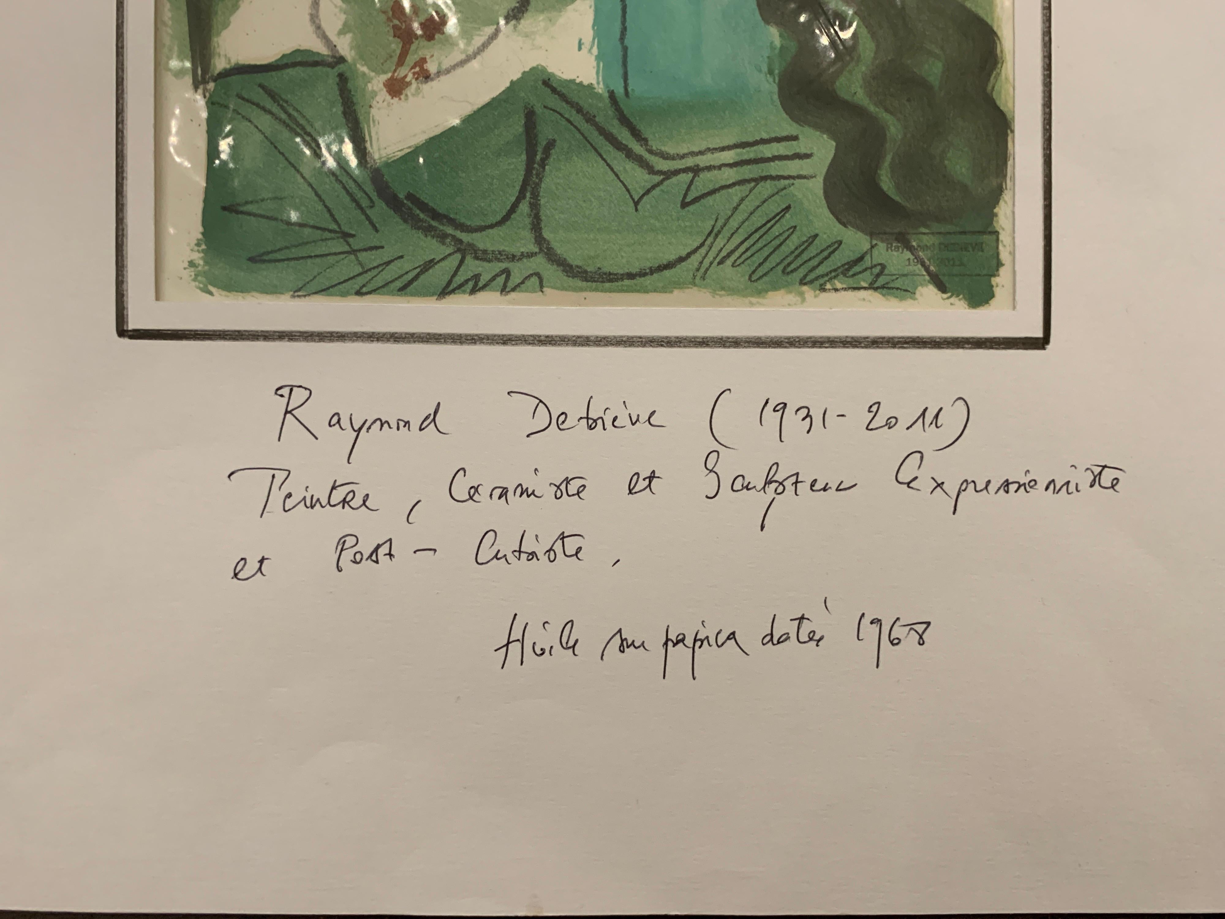 En Vert by Raymond Debieve, French Cubist Portrait on Paper 4