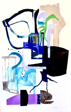 Azul by Lisa Zager, Framed Large Mid Century Watercolor on Paper Artwork