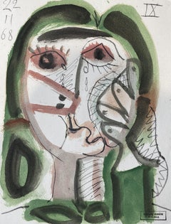 Jeannette Raymond Debieve, French Cubist Portrait on Paper