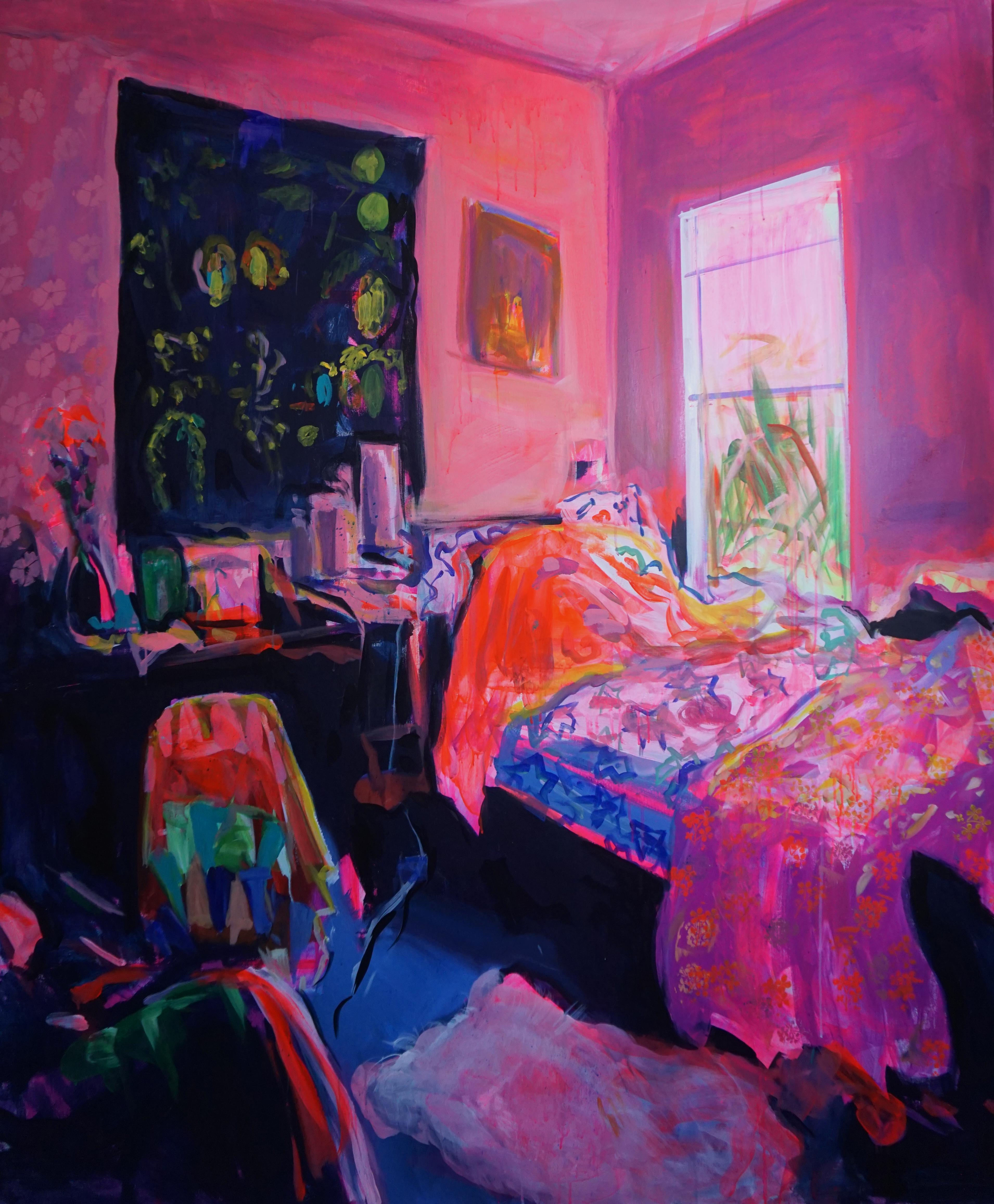 "Awakening", Expressive and textured large oil painting, bold colors, Bedroom 