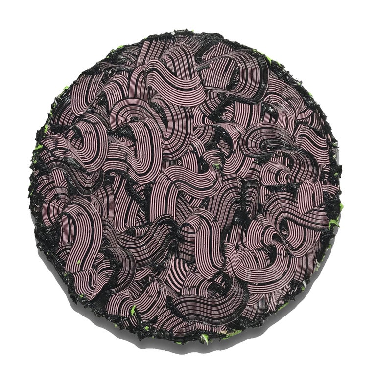 The Medusa II - textured contemporary painting, colorful strokes, round format 1