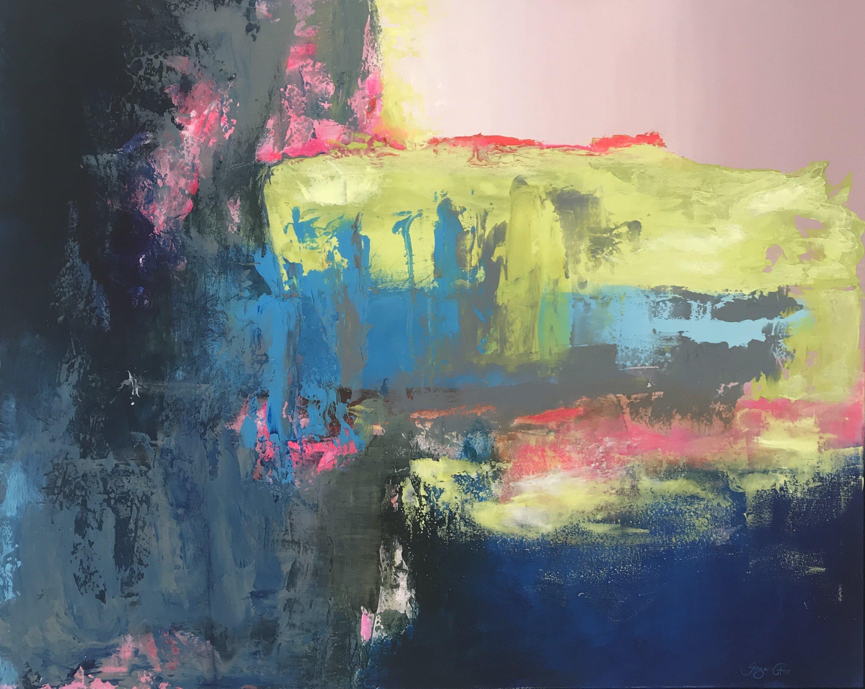 Chasing The Rain, Bright Contemporary Abstraktes expressionistisches Gemälde auf Leinwand – Painting von Ginger Fox