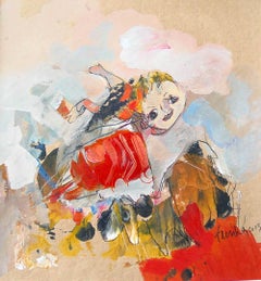 Flying Boy - whimsical, colorful original oil painting - expressive & figurative