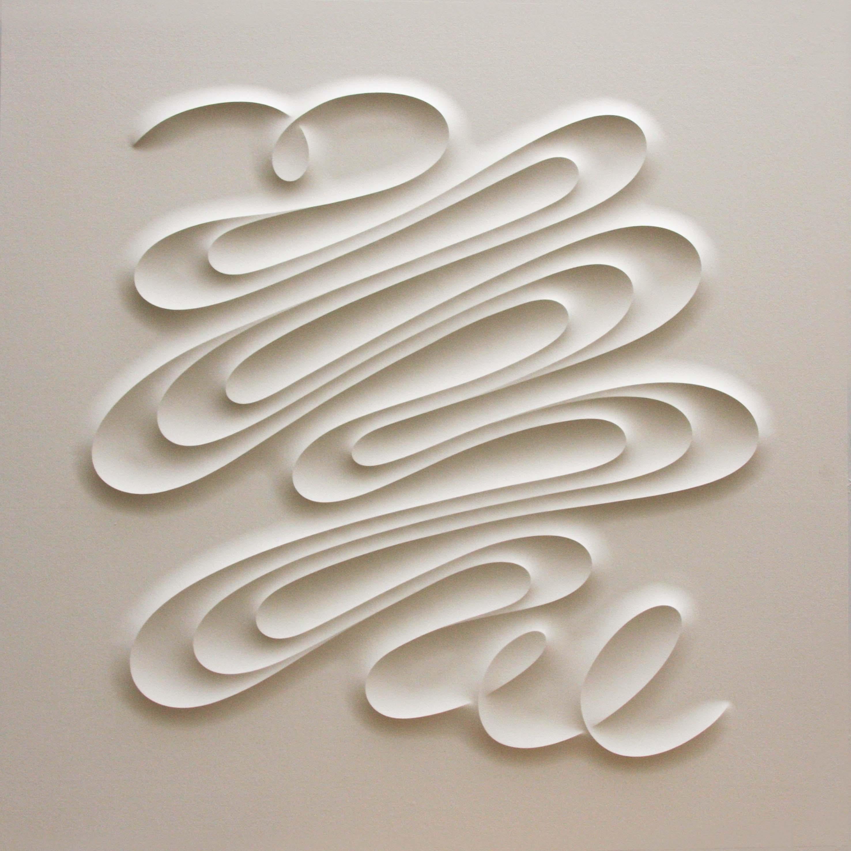 Jacinto Moros Abstract Sculpture - FESCOMX - curvature sculpture embossing on arches paper - white minimalist 