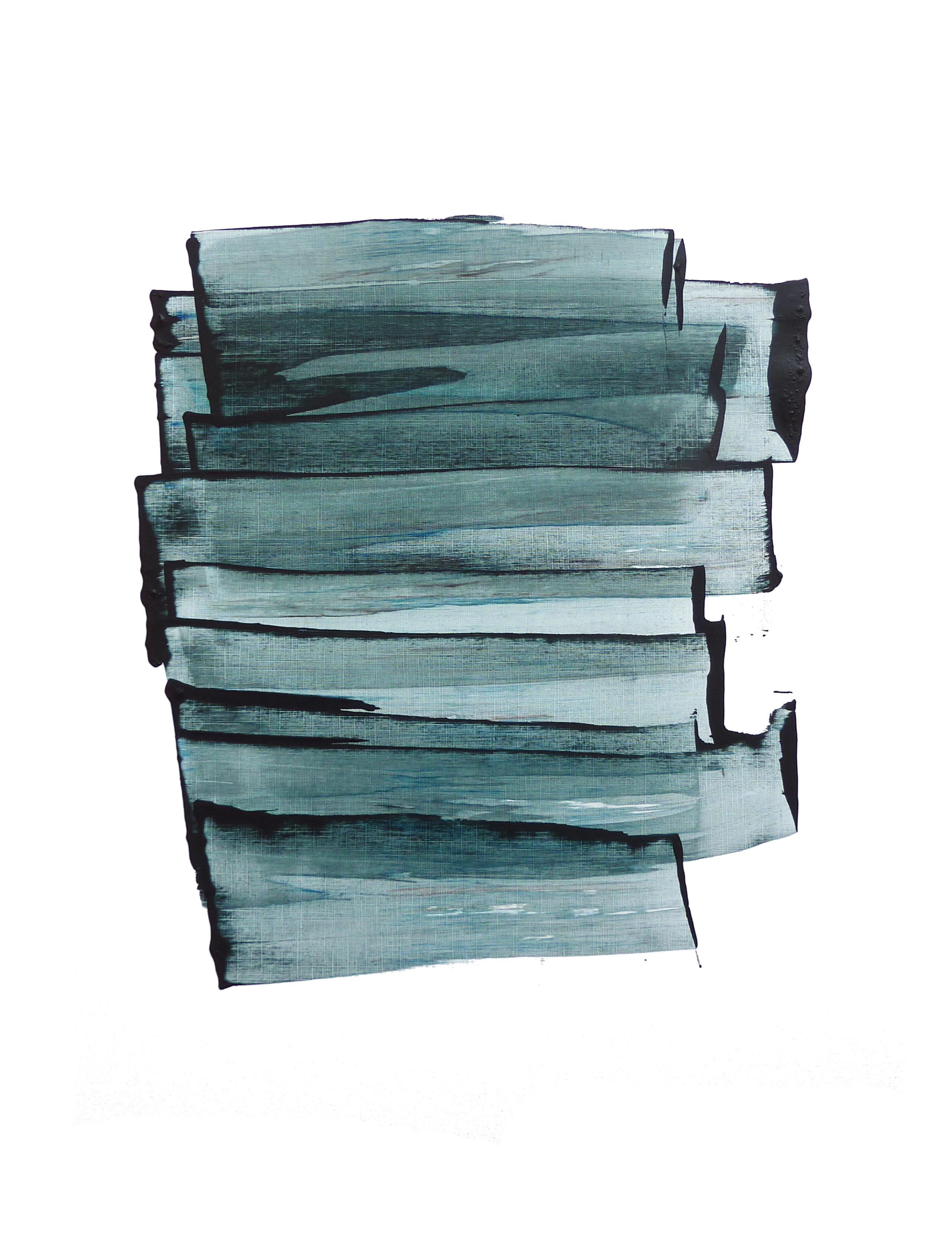 „Superposition 06“ Stilvolle blaue und blaue strukturierte abstrakte Pigmentarbeiten auf Papier mit Textur