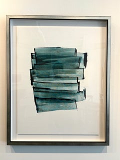 "Superposition 06" stylish blue and teal textured abstract pigment work on paper