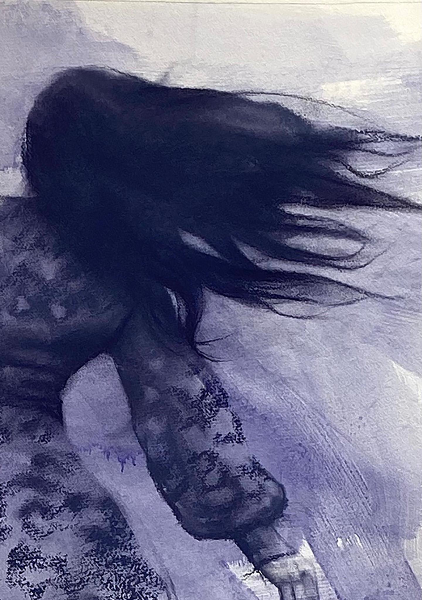 Rivoluzioni, disegno surreale dinamico su carta di una bella ragazza che balla - Portrait Grigio di Patsy McArthur
