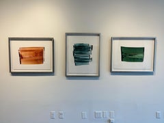 "Hill 05" Contemporary, colorful green & gold textured abstract pigment on paper