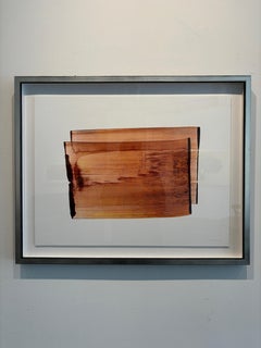 "Soft Light 09" Contemporary, colorful orange textured abstract pigment on paper