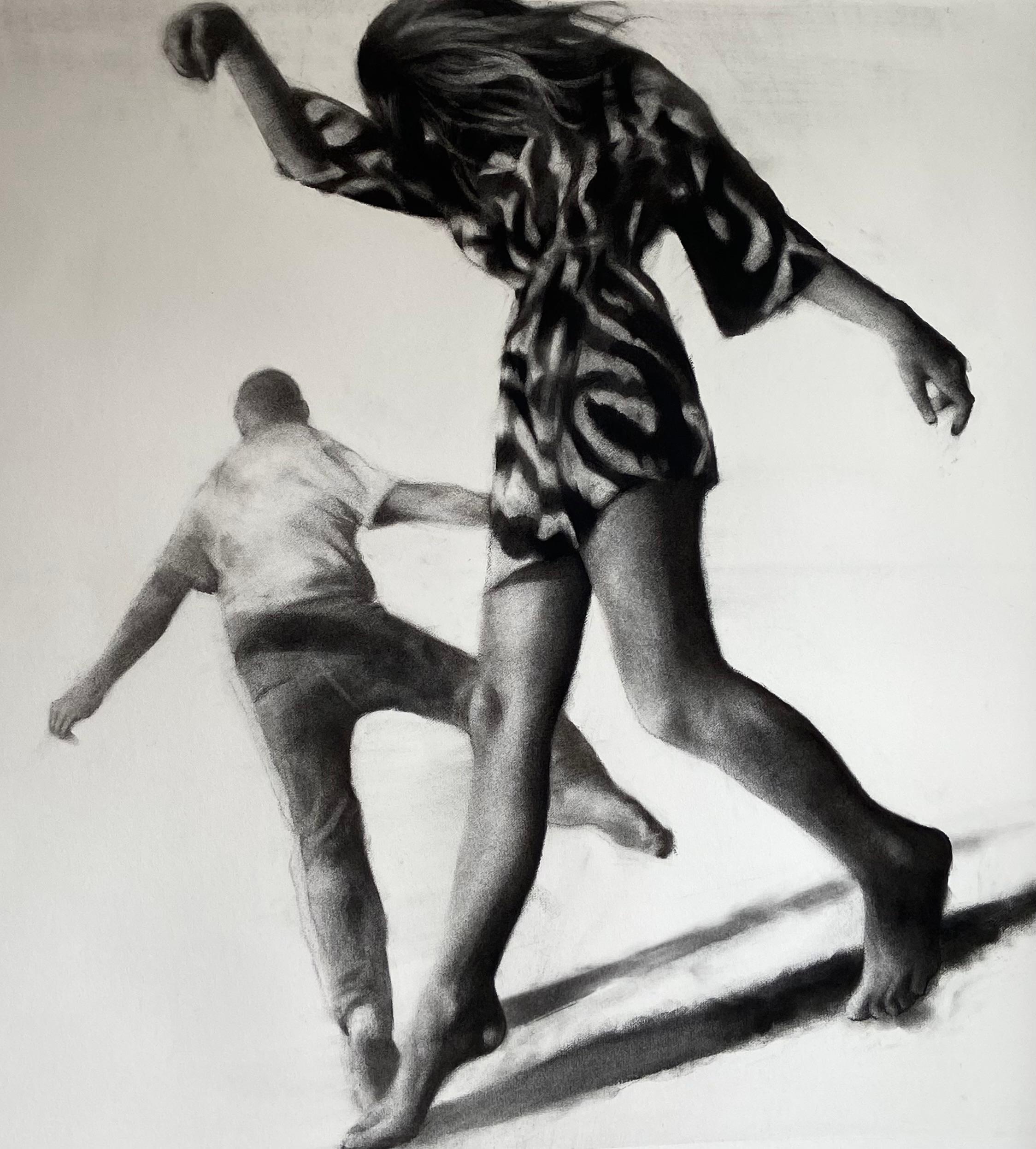 Shape Shifters, Charcoal drawing of dancing couple, groovy disco festive feeling