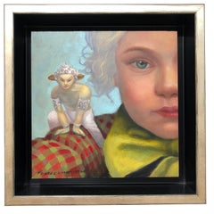 Peter Pam - figurative whimsical oil contemporary painting, realistic, framed