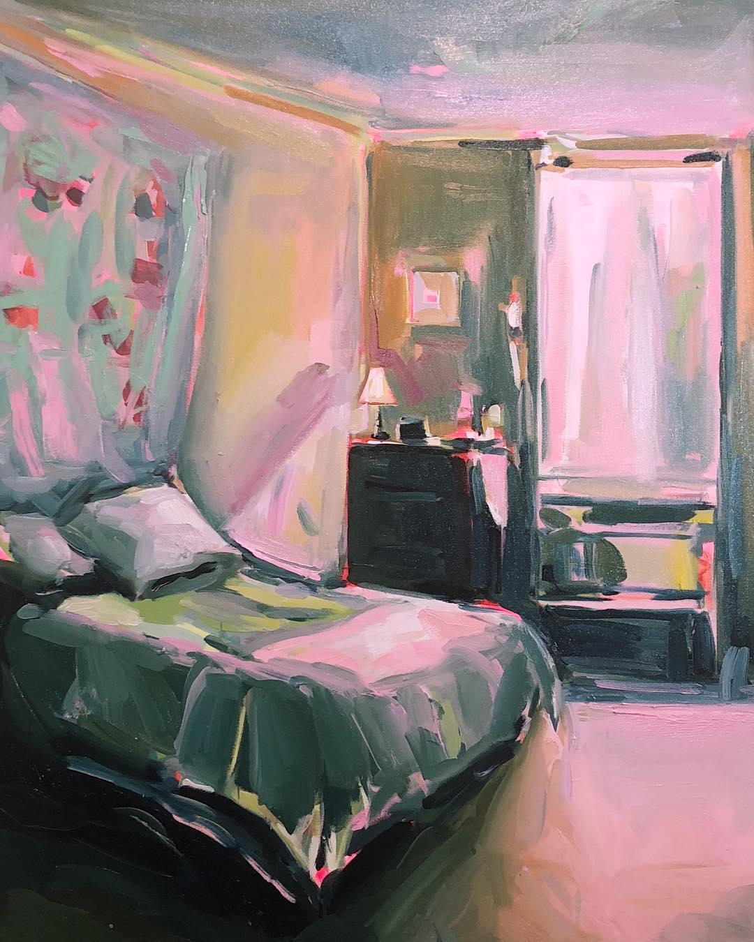 Ekaterina Popova Interior Painting - Soft Light, European contemporarystyle interior bedroom painting, Oil on canvas 