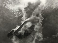 Gravity and Levity 2, Patsy McArthur, charcoal drawing, underwater diver, bubble