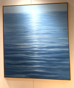 Great Blue - contemporary soothing  water-scape painting on canvas framed 