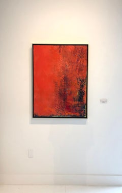 Veil of Red Lace - contemporary bright bold abstract painting on canvas framed