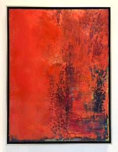 Veil of Red Lace - contemporary bright bold abstract painting on canvas framed