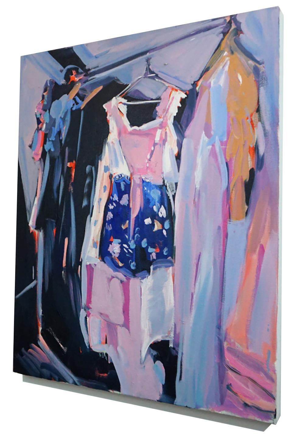 Uscire, Olio su tela, serie di camere da letto luminose e strutturate con vestiti - Painting Contemporaneo di Ekaterina Popova
