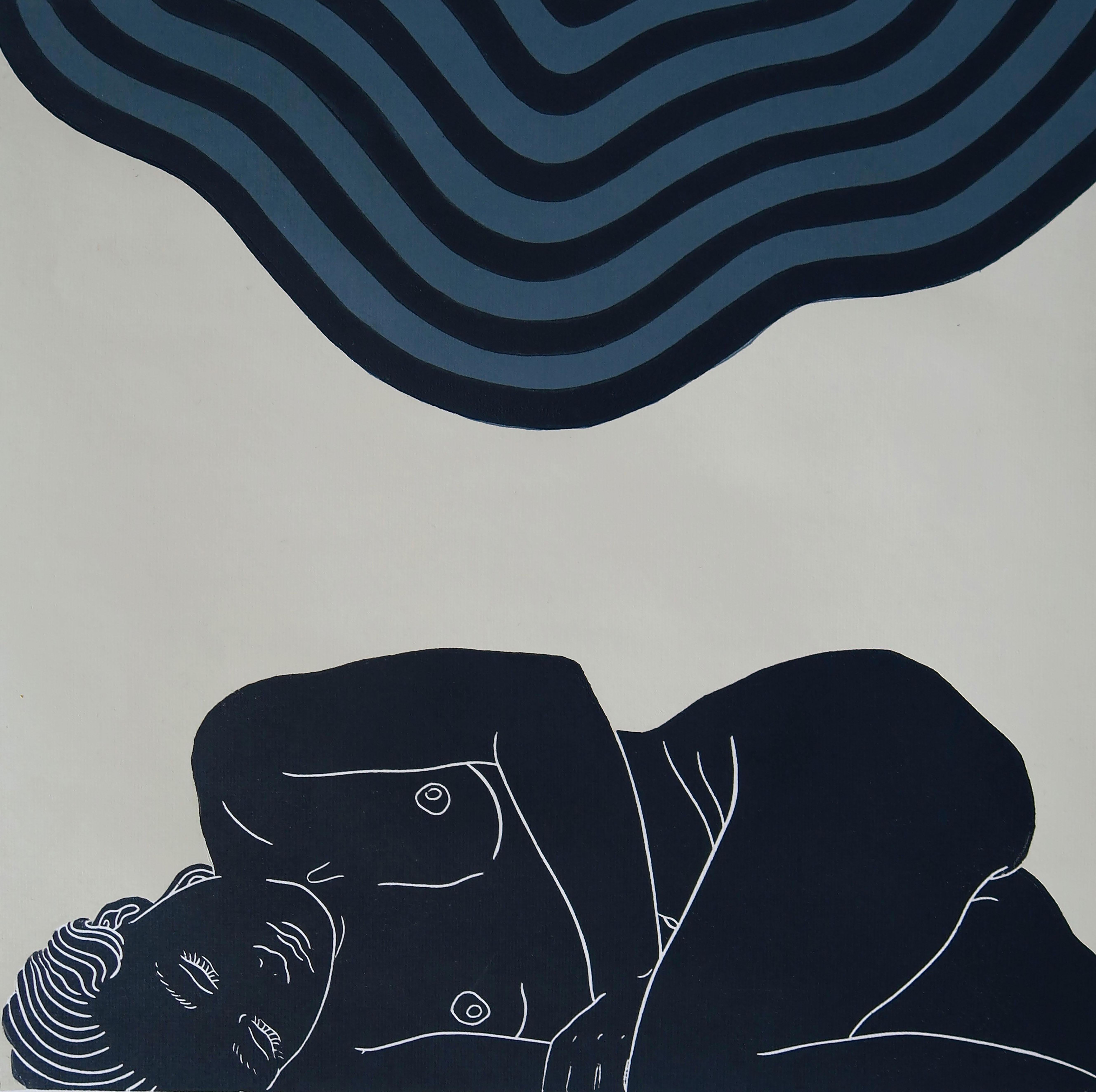 Breath, Sensual female figurative artwork, Linocut original print, Unframed